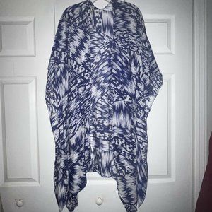 Michael Stars Ikat Print Ruana Wrap Shawl Womens One Size Blue/Wht Lightweight